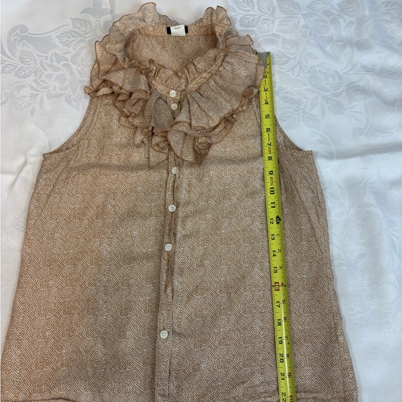 J. Crew Tan Ruffled Buttoned 100% SilkBlouse - Picture 5 of 6
